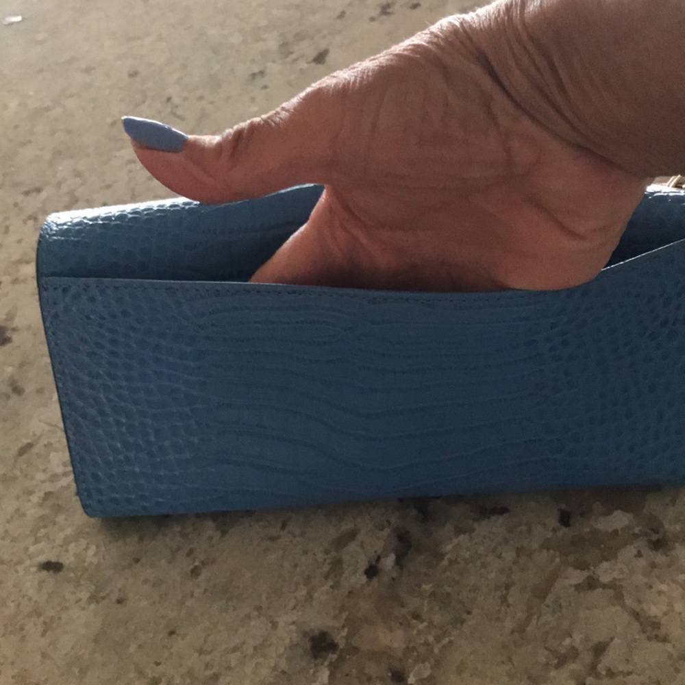 Henri Bendel Blue Croc-Embossed Clutch - Picture 3 of 10